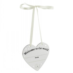 SILVERPLATED HANGING HEART PLAQUE WELCOME TO THE WORLD